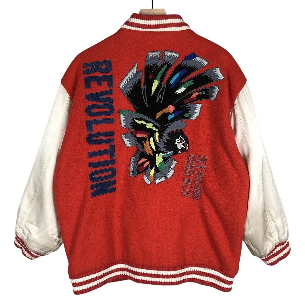 VTG 1985 REVOLUTION Turbo Sportswear Varsity Jacket Sz S‎ / M Satin Sleeve Japan